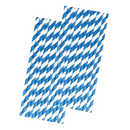 Canudo De Papel Listrado Azul D6mm 26cm 100un - Inoven