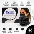 Máscara Tripla Descartável Preta 50un - Medix