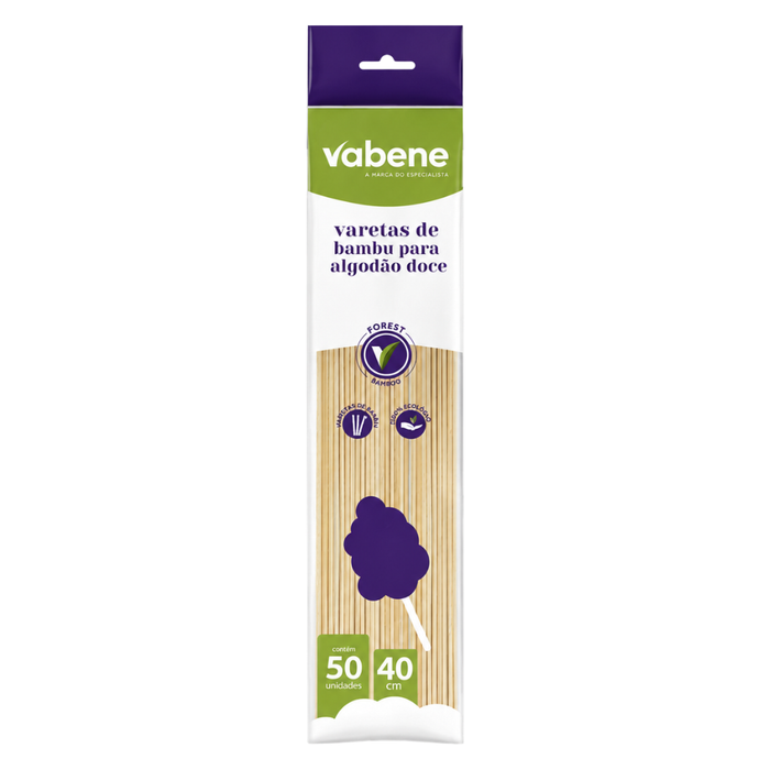 Vareta Bambu  Algodão Doce 40cm  50un - Vabene