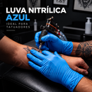 Luva para Tatuador Nitrílica Azul Sem Pó 100 Unidades