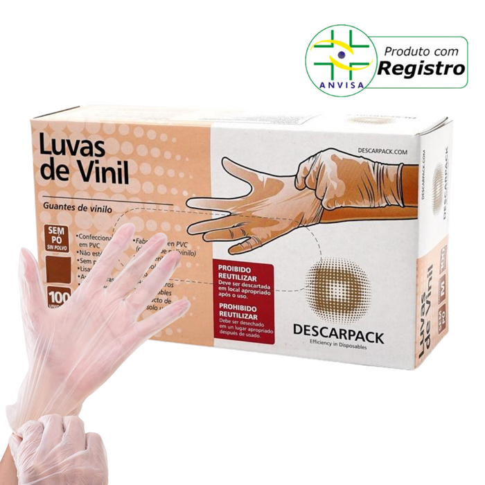 Luva de Procedimento Vinil Sem Pó 100un - Descarpack