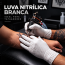 Luva para Tatuador Nitrílica Branca Sem Pó 100 Unidades