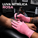 Luva para Tatuador Nitrílica Rosa Sem Pó 100 Unidades