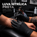 Luva para Tatuador Nitrílica Preta Sem Pó 100 Unidades