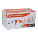 Agulha Descartável Para Caneta de Insulina 6x0,25mm 31G 100un - Uniqmed