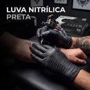 Luva para Tatuador Nitrílica Preta Sem Pó 100 Unidades