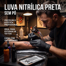 Luva para Tatuador Nitrílica Preta Sem Pó 100 Unidades