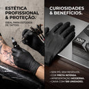 Luva para Tatuador Nitrílica Preta Sem Pó 100 Unidades
