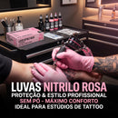 Luva para Tatuador Nitrílica Rosa Sem Pó 100 Unidades