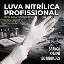 Luva para Tatuador Nitrílica Branca Sem Pó 100 Unidades