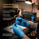 Luva para Tatuador Nitrílica Azul Sem Pó 100 Unidades