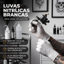 Luva para Tatuador Nitrílica Branca Sem Pó 100 Unidades