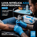 Luva para Tatuador Nitrílica Azul Sem Pó 100 Unidades