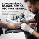Luva para Tatuador Nitrílica Branca Sem Pó 100 Unidades
