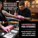 Luva para Tatuador Nitrílica Rosa Sem Pó 100 Unidades