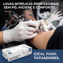 Luva para Tatuador Nitrílica Branca Sem Pó 100 Unidades