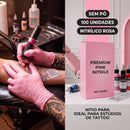 Luva para Tatuador Nitrílica Rosa Sem Pó 100 Unidades