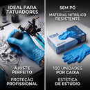 Luva para Tatuador Nitrílica Azul Sem Pó 100 Unidades