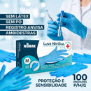 Luva de Procedimento Nitrílica Sem Pó Azul 100un - Nobre