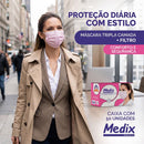 Máscara Tripla Descartável Rosa 50un - Medix